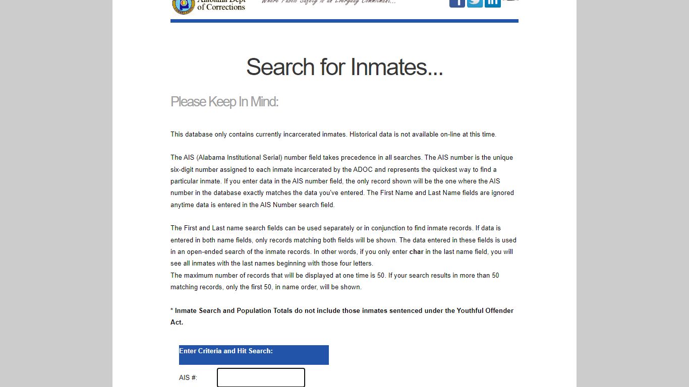 Alabama Department of Corrections Inmate Search